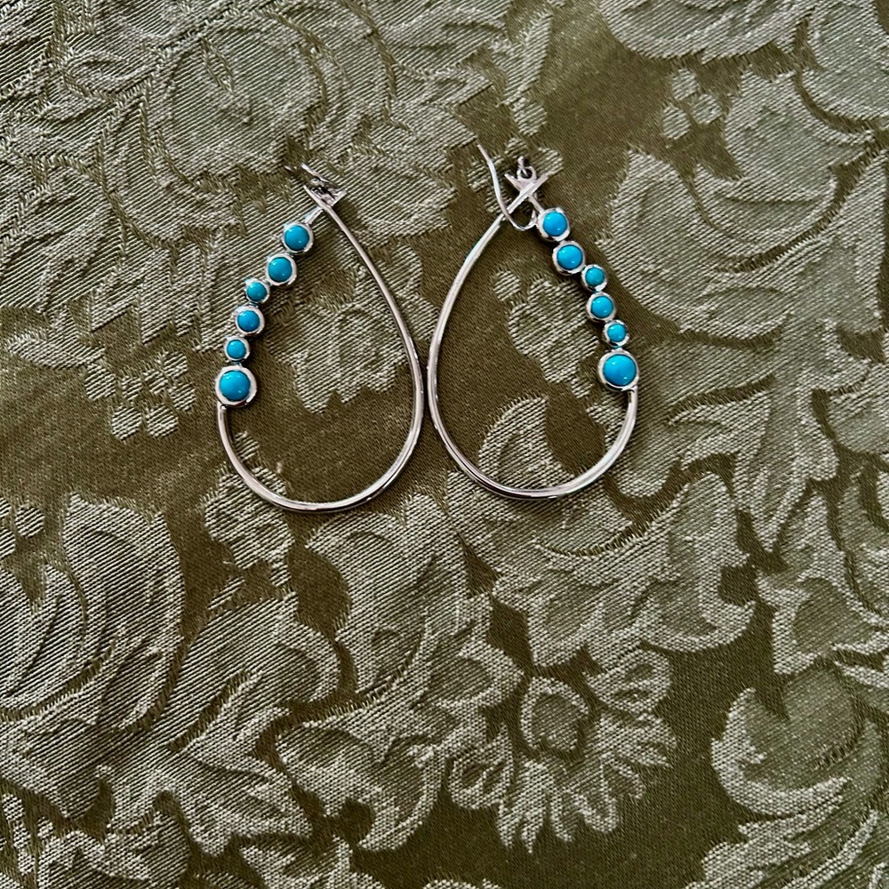 Elegant Silver and Turquoise stones. Pierced earrings.